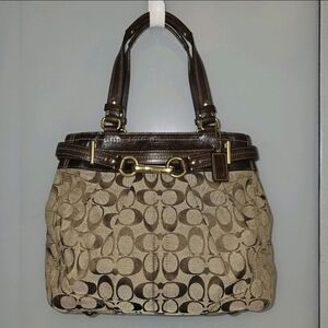 COACH 12467 Hampton Signature Jaquard Brown Leather Purse Bag
